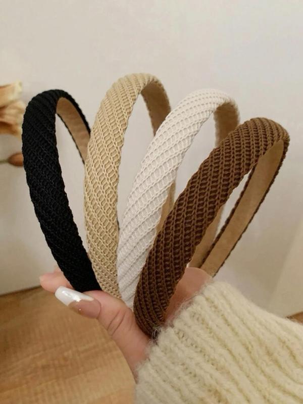 Solid Color Textured Design Wide Band Headbands, Elegant Hair Accessories for Women & Girls, Minimalist Headwear Suitable for Thick Hair