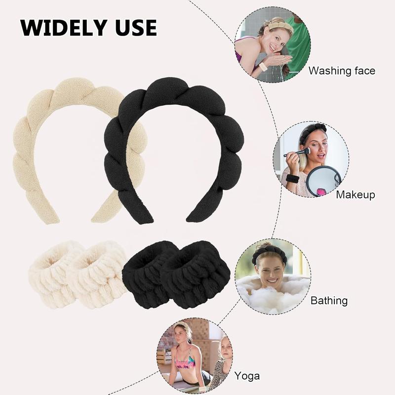 6 count Terry Cloth Spa Headband and Wristband Set, Makeup Headband Puffy Sponge Headband Face Wash Headband Hair Band Wrist Towels for Washing Face Women Girls