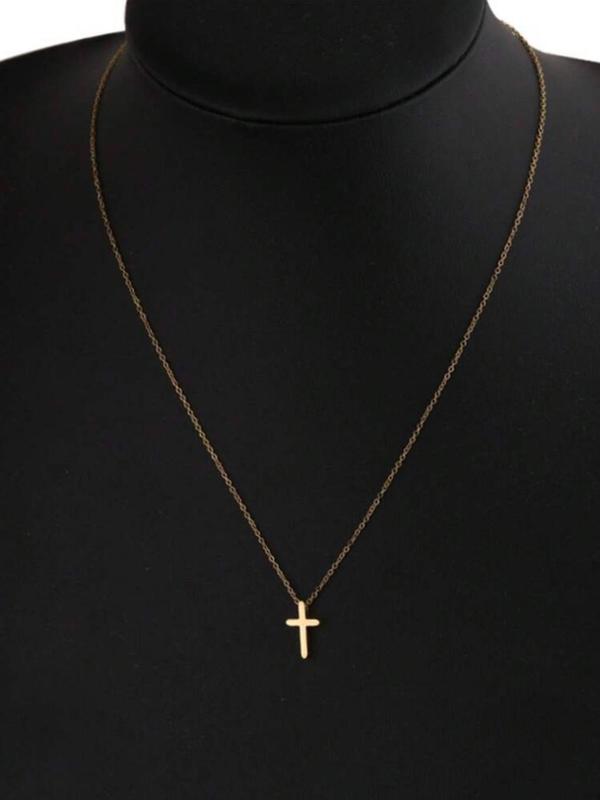 Women's Elegant Cross Pendant Necklace, Stainless Steel Jewelry for Party, Daily Clothing Decor, Trendy All-match & Exquisite Jewelry for Birthday Gift