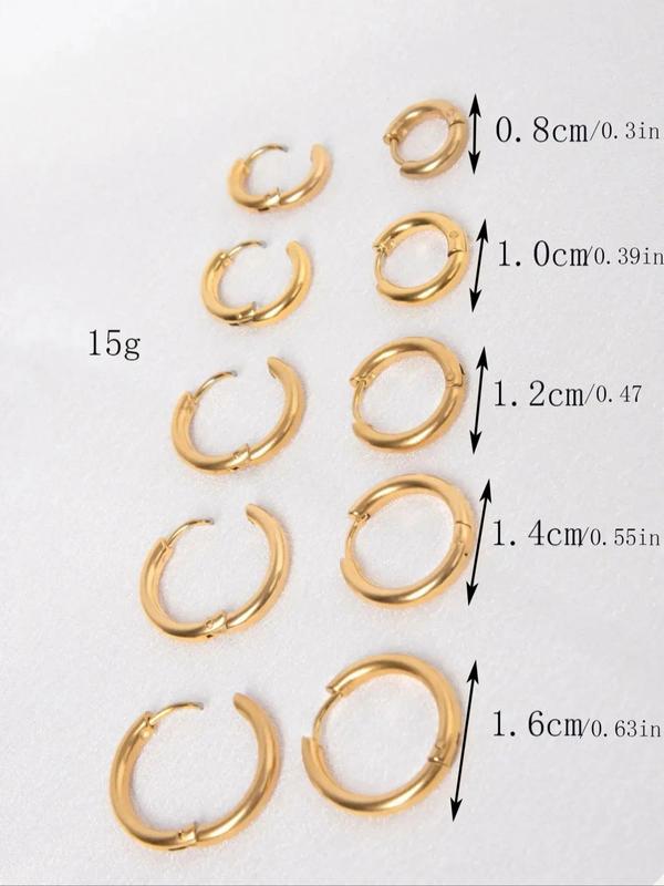 5 Pairs Simple Plain Hoop Earrings, Minimalist Temperament Hoop Earrings, Stainless Steel Jewelry for Women, Daily Clothing Decor