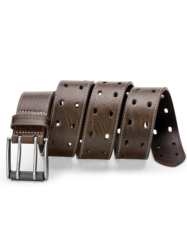 Men's Classic Solid Color Pu Leather Belt, 2024 New Style Fashion Double Prong Belt for Jeans Pants, Trendy All-match Belt for Birthday Gift