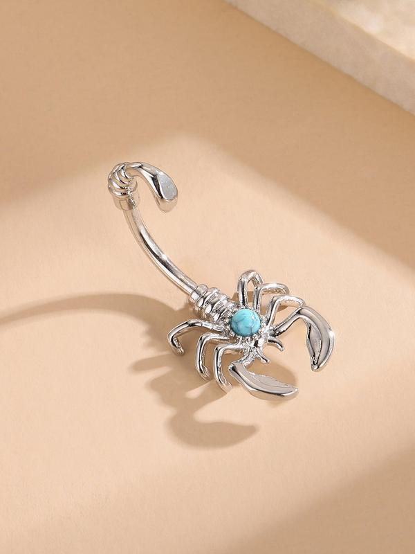 Women's Cute Scorpion Design Turquoise Decor Belly Ring, Fashionable Stainless Steel Belly Piercing Body Jewelry for Daily Decoration, Daily Clothing Decor for Girl