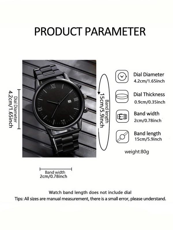 Men's Business Fashion Watch Set, Including Round Dial Watch & Chain Bracelet & Ring & Pendant Necklace, Trendy All-match & Exquisite Watch Set for Birthday Gift