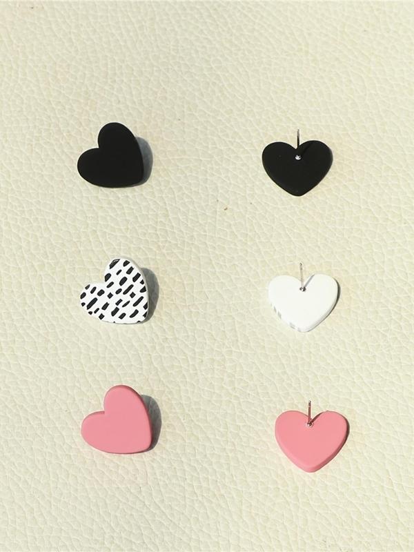 3 Pairs Trendy All-match Heart Shaped Stud Earrings for Women & Girls, Fashion Ear Piercing Jewelry for Party, Daily Clothing Decor, Minimalist Romantic Aesthetic Jewelry Gift