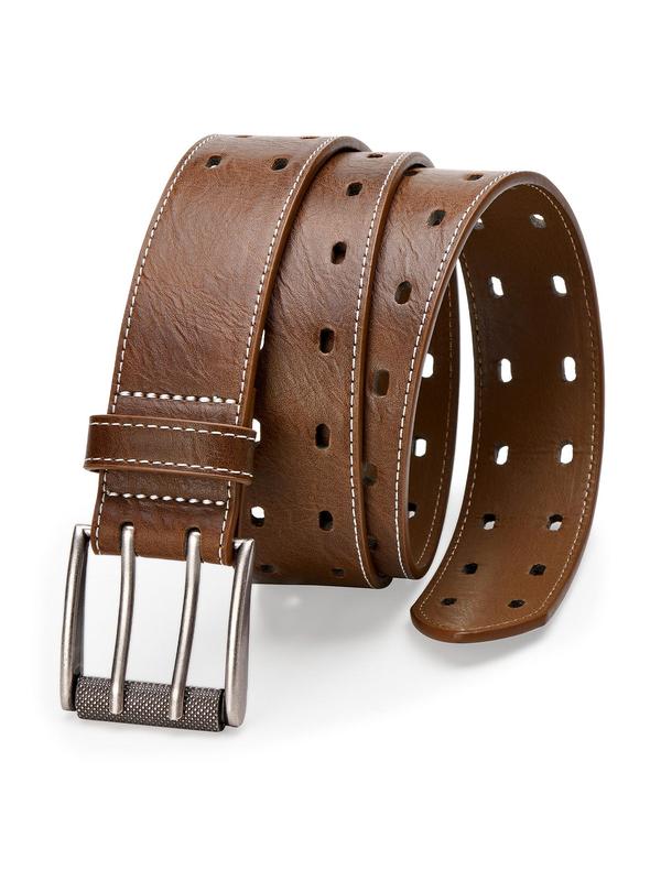 Men's Classic Solid Color Pu Leather Belt, 2024 New Style Fashion Double Prong Belt for Jeans Pants, Trendy All-match Belt for Birthday Gift