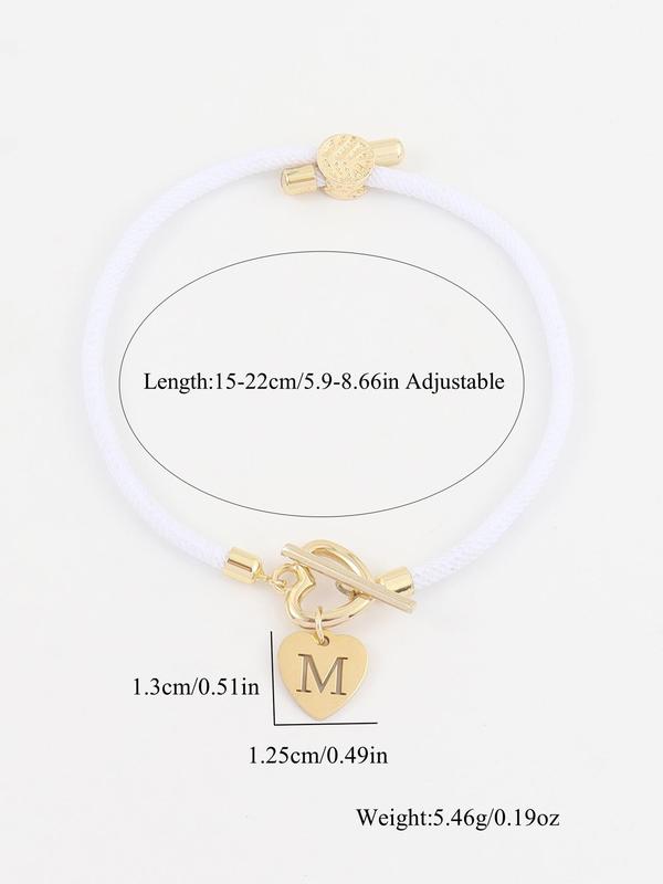 Heart & Letter Design Charm Bracelet, Fashionable Adjustable Rope Bracelet for Women & Girls, Elegant All-match Fashion Jewelry for Daily Decor