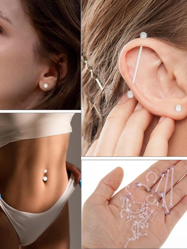 Transparent Body Piercing Jewelry, Punk Style Nose Ring, Lip Ring, Ear Ring, Tongue Ring, Earrings, Fashion Accessories for Men & Women