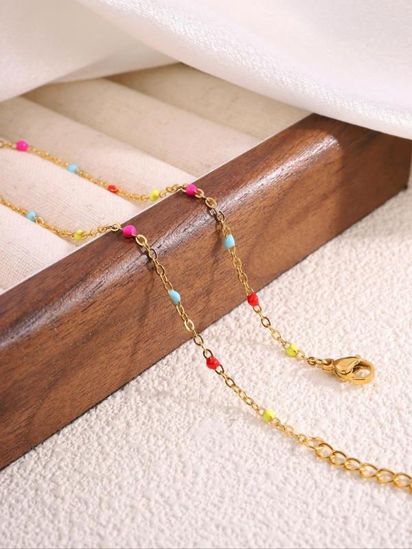 Fashionable Beaded Decorated Anklet, Adjustable Stainless Steel Anklet for Women & Girls, Fashion Jewelry for Party, Daily Clothing Decor, Trendy All-match & Exquisite Jewelry for Birthday Gift