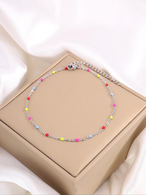 Fashionable Beaded Decorated Anklet, Adjustable Stainless Steel Anklet for Women & Girls, Fashion Jewelry for Party, Daily Clothing Decor, Trendy All-match & Exquisite Jewelry for Birthday Gift