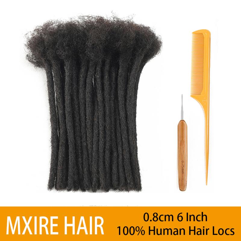 MXIRE 6Inch 100% Human Hair Dreadlock Extensions 0.8CM 10 Strands Natural Color Hair Hand-made Permanent Loc Can Be Bleached And Dyed For Salon Supply braids locs