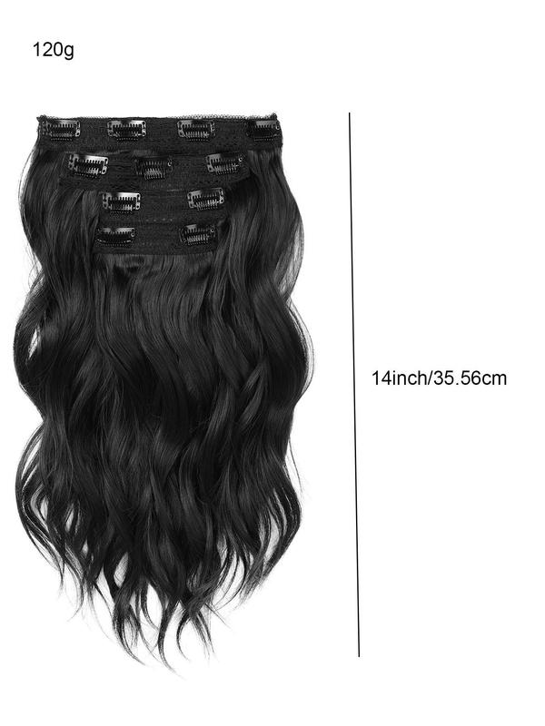 14 Inch Black Long Body Wavy Clip-in Hair Extensions, Natural Soft Hairpieces for Women, Synthetic Extensions & Pieces for Daily Use