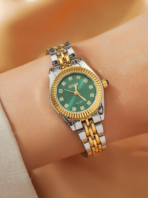 Women's Elegant Rhinestone Decorated Quartz Watch, Fashion Round Dial Analog Watch for Women & Girls, Trendy All-match & Exquisite Watch for Birthday Gift