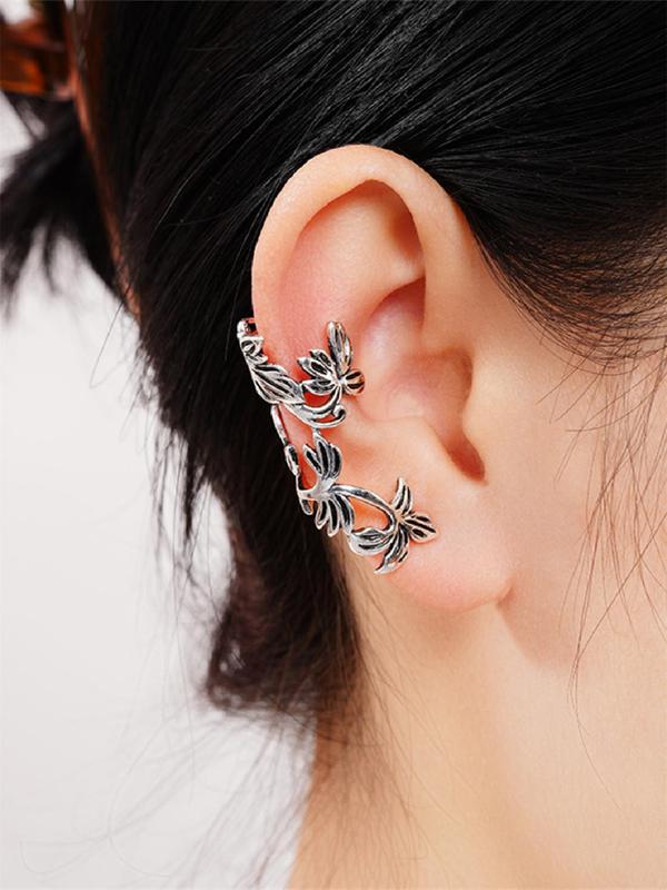 Women's Boho Style Leaf Design Ear Wrap, 1 Pair Trendy Vintage Ear Cuff without Piercing, Chic Gorgeous Jewelry As Gift for Girlfriend for Party Decor