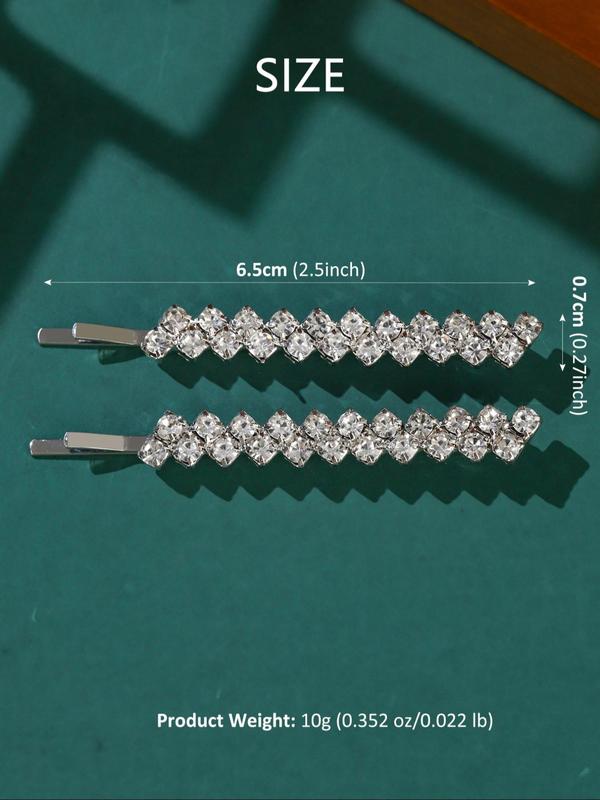 2pcs Plain Rhinestones Decor Hair Clip