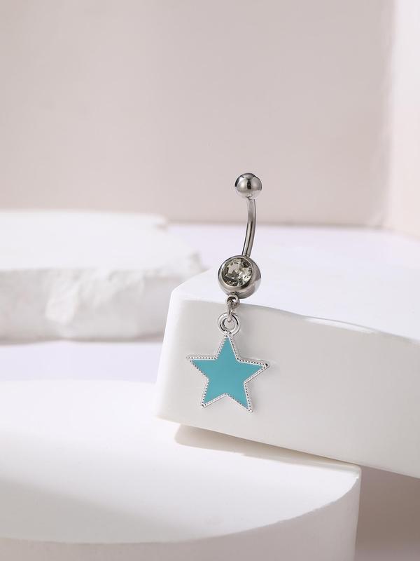 Star Design Belly Ring, Rhinestone Decor Belly Piercing Jewelry for Women, Fashion Jewelry for Party, Daily Clothing Decor, Trendy Exquisite Jewelry for Gift