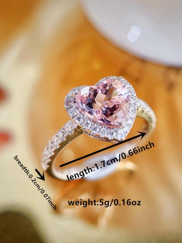 Women's Elegant Rhinestone Decorated Heart Shaped Ring, 2024 New Style Exquisite Trendy Ring, Fashionable Engagement Rings for Women As Girlfriend Gifts