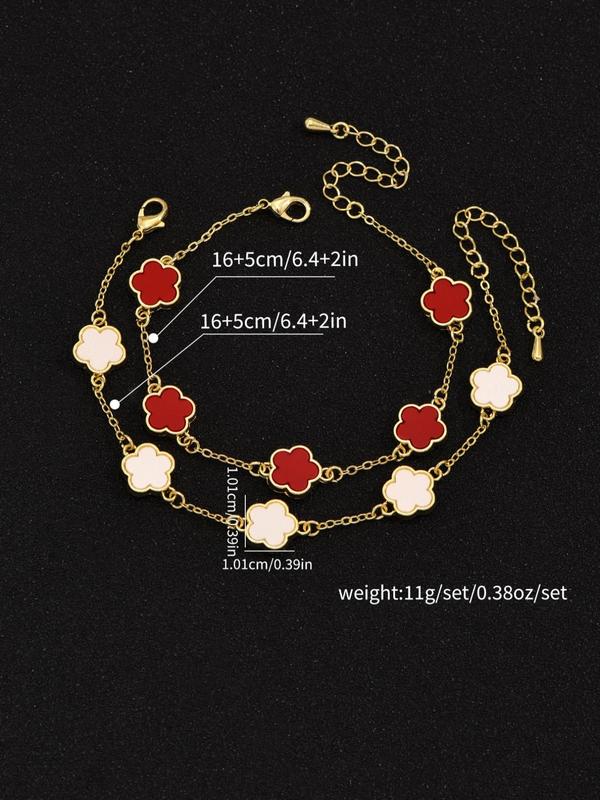 Flower Design Link Bracelet, Fashionable Hand Jewelry for Women & Girls, Trendy All-match & Exquisite Jewelry for Birthday Gift