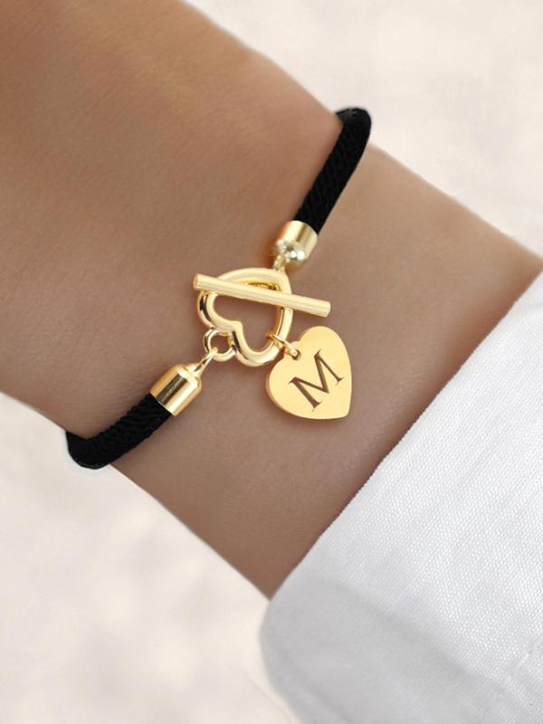 Heart & Letter Design Charm Bracelet, Fashionable Adjustable Rope Bracelet for Women & Girls, Elegant All-match Fashion Jewelry for Daily Decor