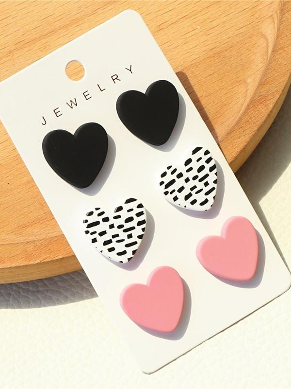 3 Pairs Trendy All-match Heart Shaped Stud Earrings for Women & Girls, Fashion Ear Piercing Jewelry for Party, Daily Clothing Decor, Minimalist Romantic Aesthetic Jewelry Gift