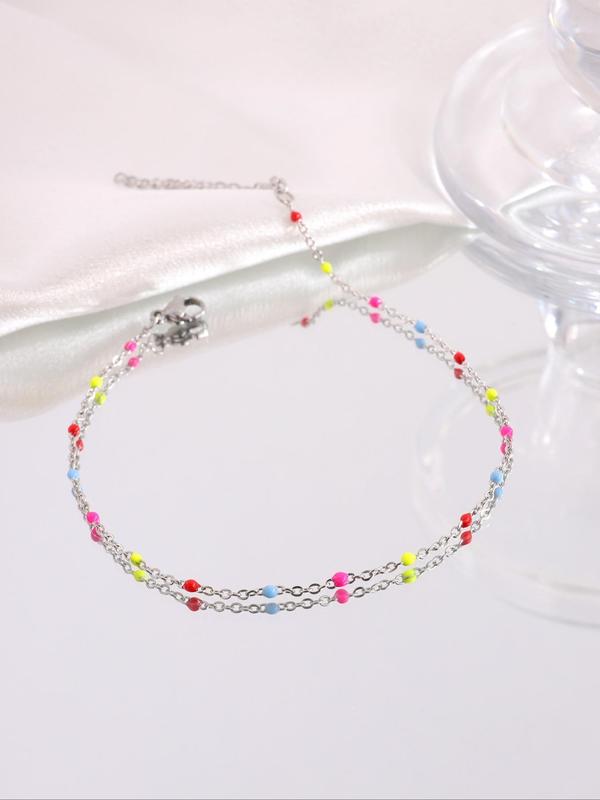 Fashionable Beaded Decorated Anklet, Adjustable Stainless Steel Anklet for Women & Girls, Fashion Jewelry for Party, Daily Clothing Decor, Trendy All-match & Exquisite Jewelry for Birthday Gift