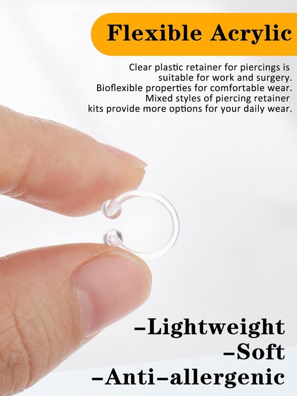 Transparent Body Piercing Jewelry, Punk Style Nose Ring, Lip Ring, Ear Ring, Tongue Ring, Earrings, Fashion Accessories for Men & Women