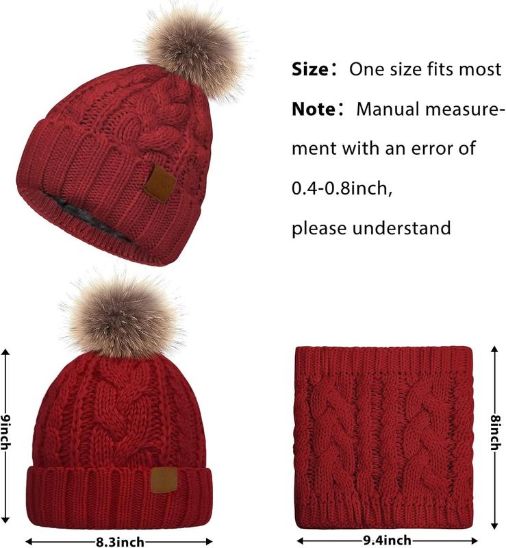 3 count Winter Hat and Scarf Set for Women Warm Knit Beanie Fleece Lined Pom Hats  Warmer Touchscreen Gloves Gifts