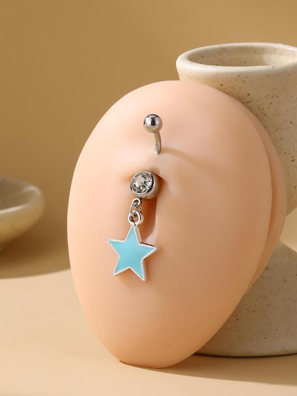 Star Design Belly Ring, Rhinestone Decor Belly Piercing Jewelry for Women, Fashion Jewelry for Party, Daily Clothing Decor, Trendy Exquisite Jewelry for Gift