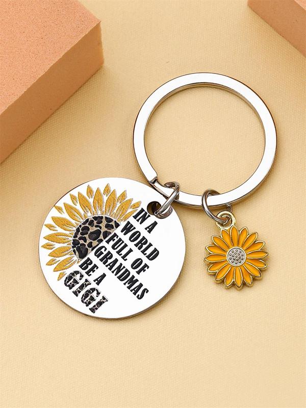 Flower & Letter Pattern Keychain, Stainless Steel Keychain for Grandma, Fashion Accessories for Daily Use, Trendy All-match & Exquisite Keychain for Birthday Gift