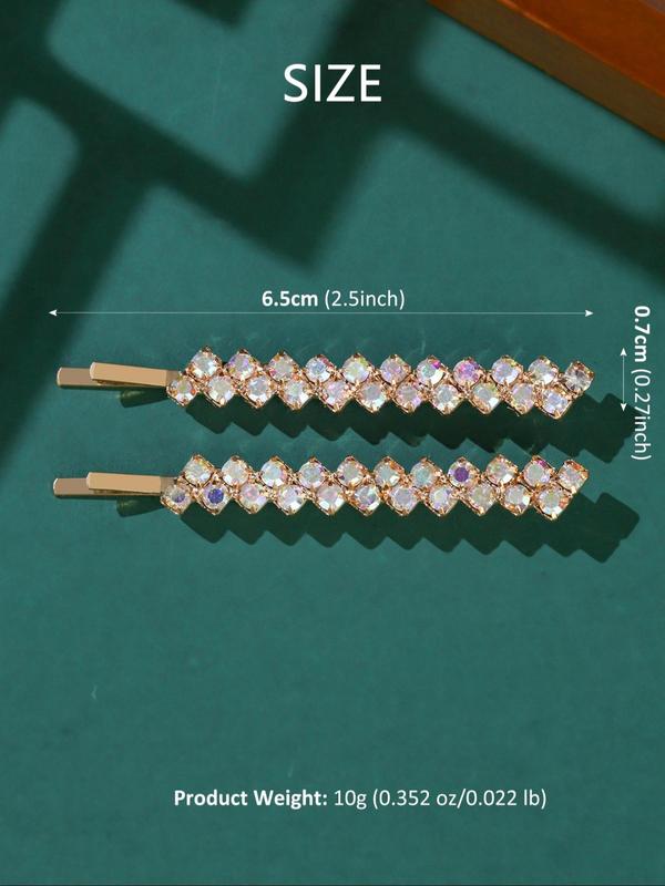 2pcs Plain Rhinestones Decor Hair Clip