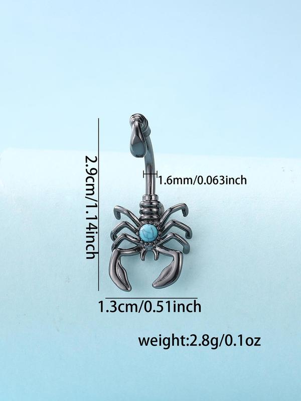 Women's Cute Scorpion Design Turquoise Decor Belly Ring, Fashionable Stainless Steel Belly Piercing Body Jewelry for Daily Decoration, Daily Clothing Decor for Girl