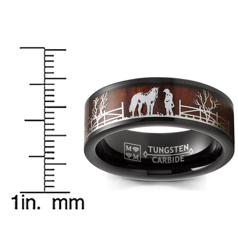 Tungsten Carbide Ring Band Wood Inlay 8MM Black Brown