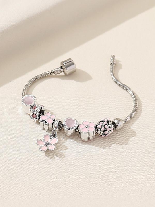 Fashion Elegant Temperament Flower Butterfly Rhinestone Decor Matching Beaded Bracelet, Casual Daily Wear Accessories for Women