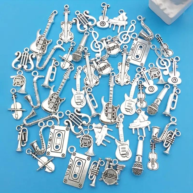 Musical Instrument Charms, 51pcs set Antique Guitar Notes Piano French Horn Saxophone Mix Pendants for DIY Necklace Bracelets Earrings Jewelry Making