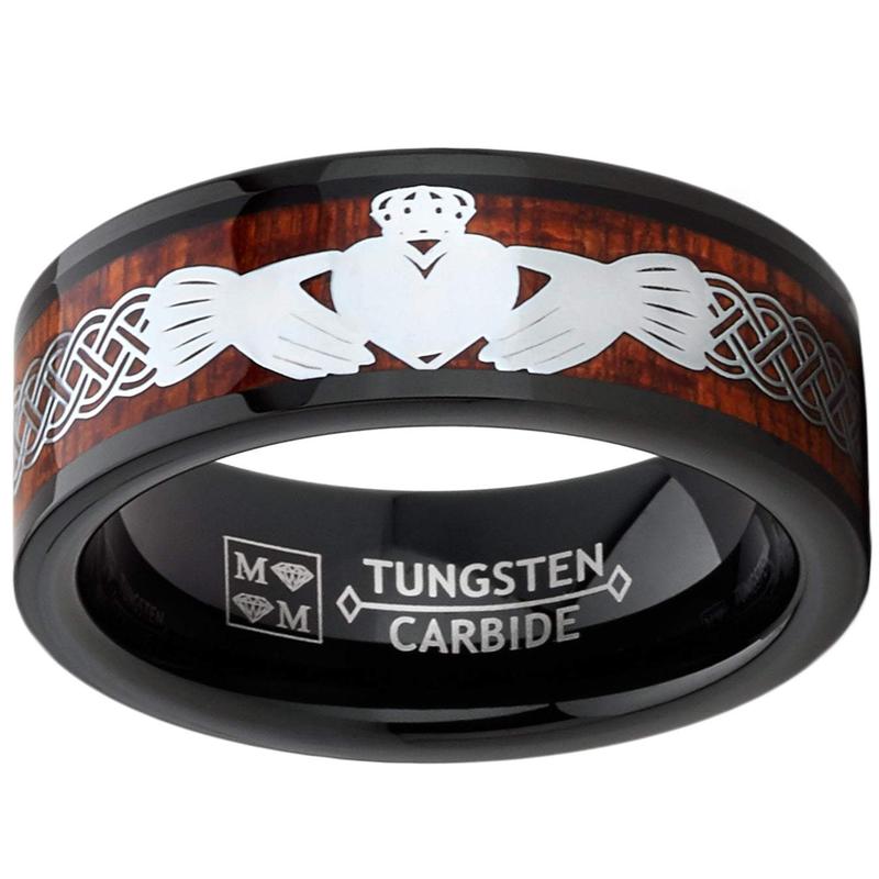 Tungsten Carbide Ring Band Wood Inlay 8MM Black Brown