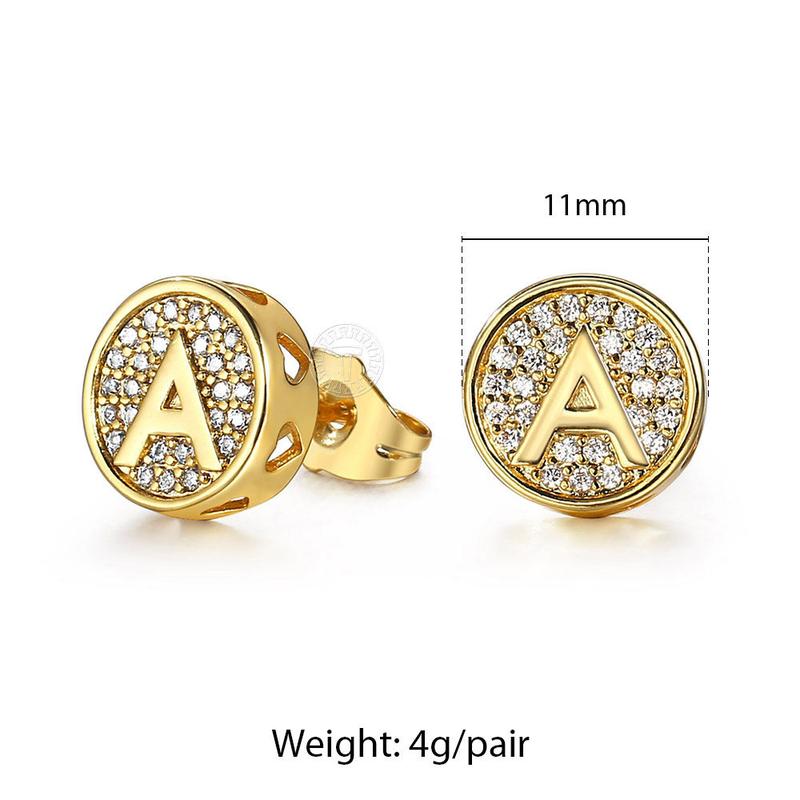 Hermah A-Z Initial Letter Stud Earrings for Men Women Gold Plated CZ  Alphabet Stud Earrings