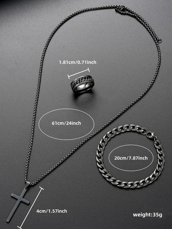 Men's Chain Design Cross Pendant Necklace & Ring & Bracelet, Fashion Jewelry for Party, Daily Clothing Decor, Trendy All-match & Exquisite Jewelry for Birthday Gift