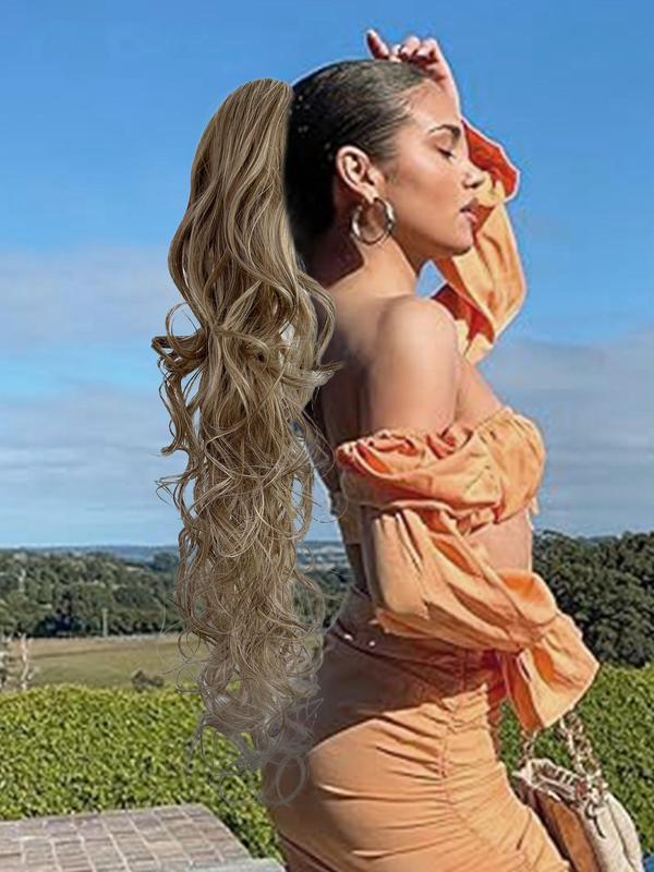 28 Inch Solid Color Long Curly Ponytail Extension, Synthetic Hair Extensions for Women, Natural Fluffy Hair Piece for Daily & Party Hairstyle Ideas