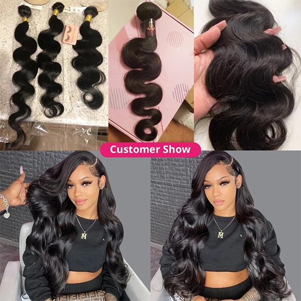 Uwigs Body Wave Bundles Human Hair Weave Bundles Natural Color Remy Hair Weave Extensions