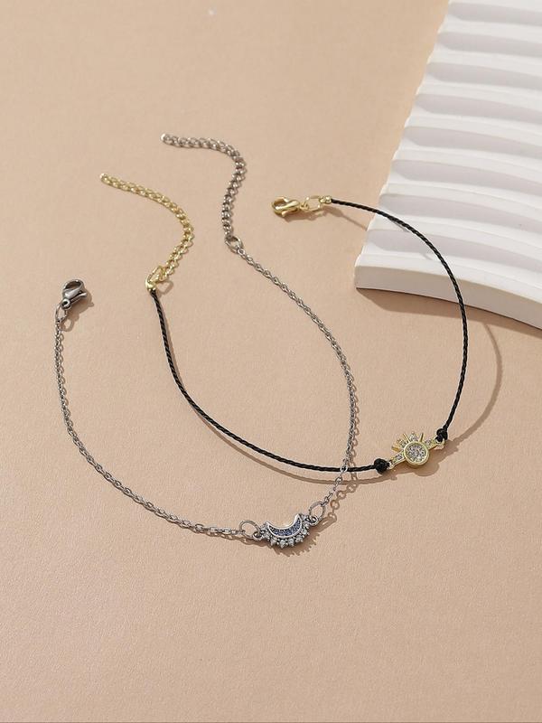 Rhinestone Decor Anklet, Sun & Moon Design Anklet for Women, Casual Fashion Accessories for Party, Daily Clothing Decor, Perfect for Birthday Gift