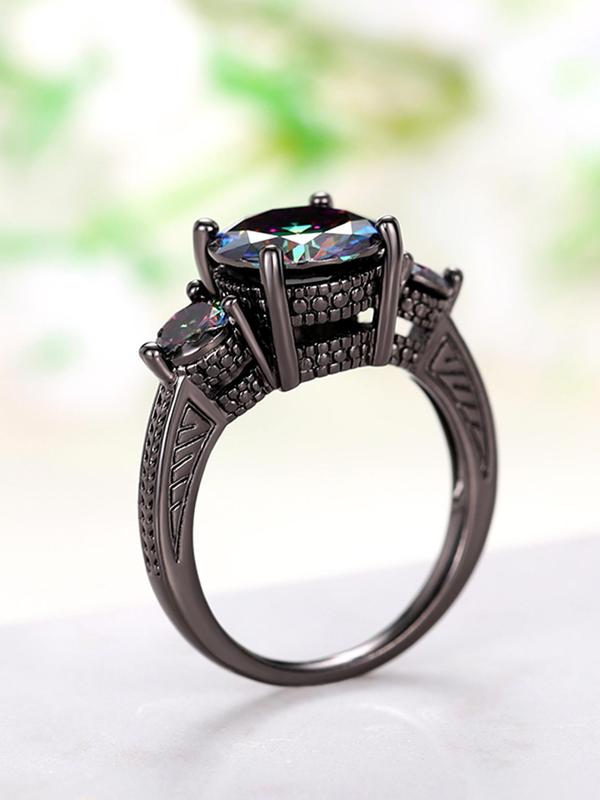 Women's Elegant Rhinestone Decor Wedding Ring, Trendy Exquisite Engagement Ring, Chic Luxury Jewelry As Gift for Girlfriend