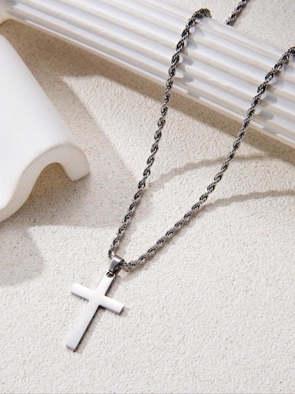 Summer Punk Style Cross Pendant Necklace for Men, Streetwear Minimalist Matching Chain Mexican Necklace for Gift, Stainless Steel Grunge Dainty Jewelry, Matching Streetwear Goth Accessory Fall