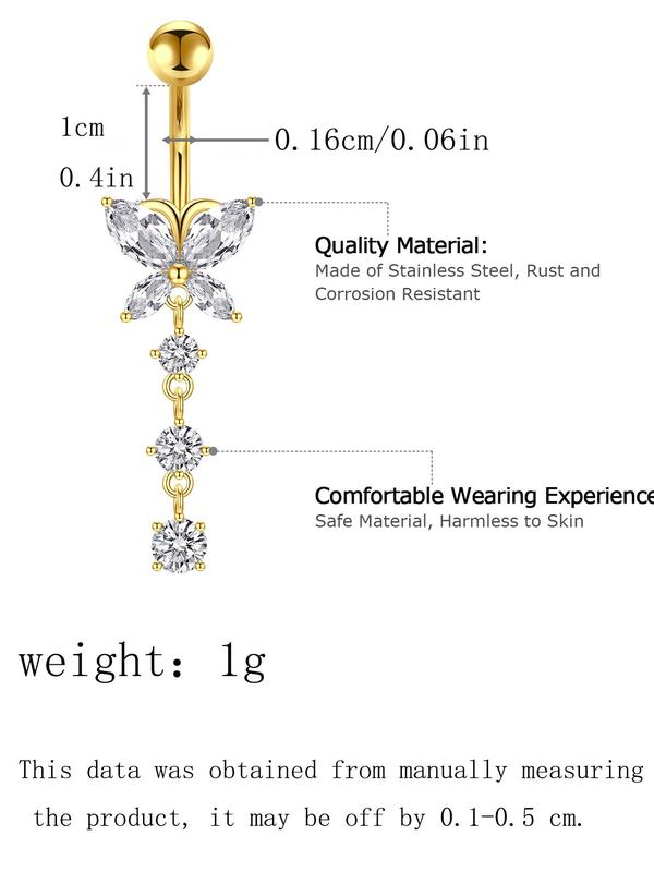 Women's Cute Butterfly & Heart Design Belly Rings, 8 Counts set Fashion Belly Piercing Jewelry for Party, Daily Decor, Trendy All-match & Exquisite Body Jewelry for Birthday Gift