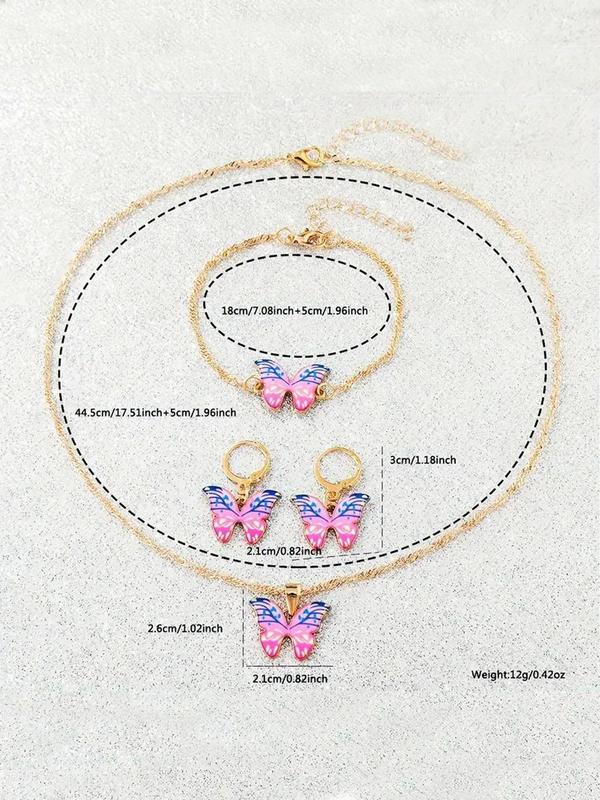 Women's Sweet Quartz Watch & Butterfly Design Jewelry Set, Including Round Dial Watch & Bracelet & Pendant Necklace & Earrings, Fashion Watch Set for Women As Gift