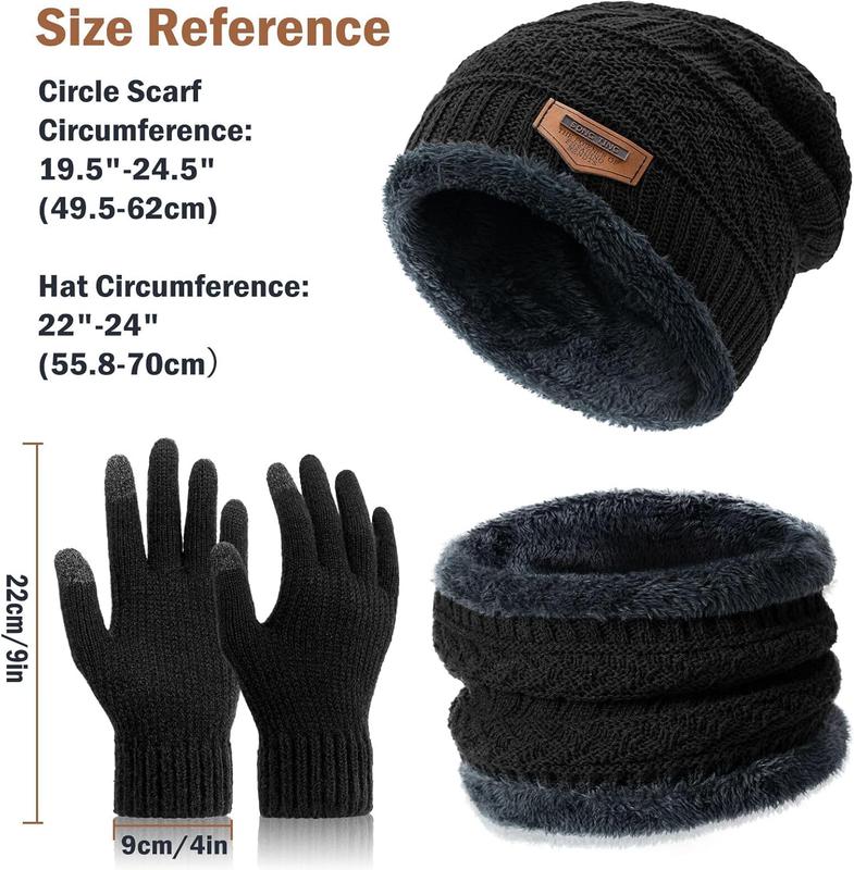 Winter Beanie Hat Circle Scarves Touchscreen Gloves Set, Warm Thick Fleece Lined  Cap Gloves Neck Warmer for Women Men