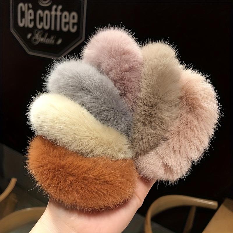 6 PCs Artificial Hair Ring Furry Hair with Hair Fluff Hair Band Hair Rope Wristband Hair Ring Horse Tail Clip Hair Accessories Women Daily Use Multicolor