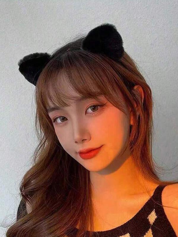 Women's Cat Ear Design Headband, 2024 New Style Cute Plain Color Hair Hoop, Fashionable Hair Accessories for Women & Girls Hairstyles Ideas