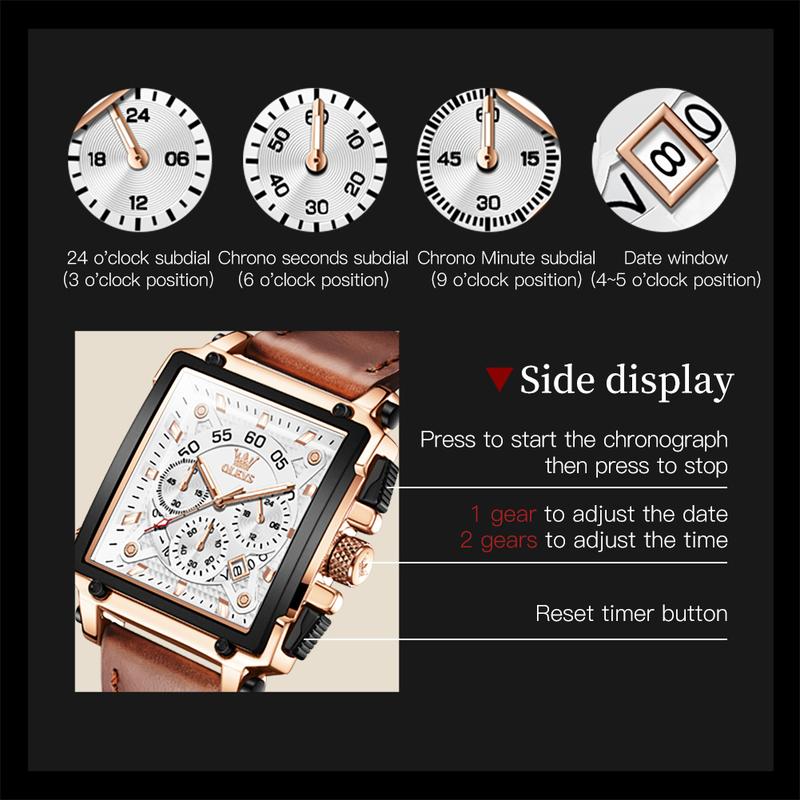 OLEVS Men's Watches  Chronograph Fashion Dress Watch Waterproof Luminous Casual Square Wrist Watches 9919