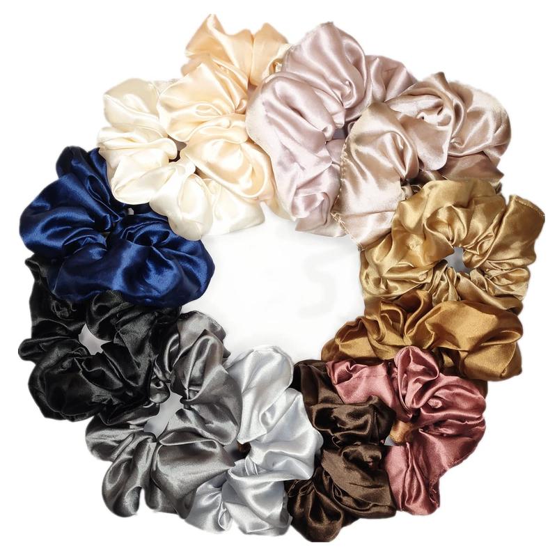 12 Pcs Satin Silk Scrunchies Soft Hair Ties Fashion Hair Bands Hair Bow Ropes Elastic Bracelets Ponytail Holders Hair Accessories for Women Girls (4.5 Inch, Assorted Multi-color)