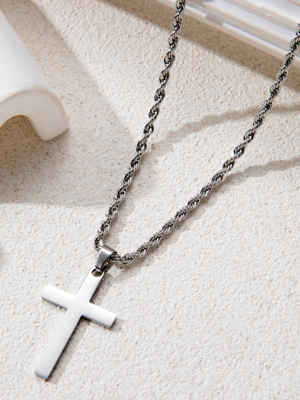 Summer Punk Style Cross Pendant Necklace for Men, Streetwear Minimalist Matching Chain Mexican Necklace for Gift, Stainless Steel Grunge Dainty Jewelry, Matching Streetwear Goth Accessory Fall