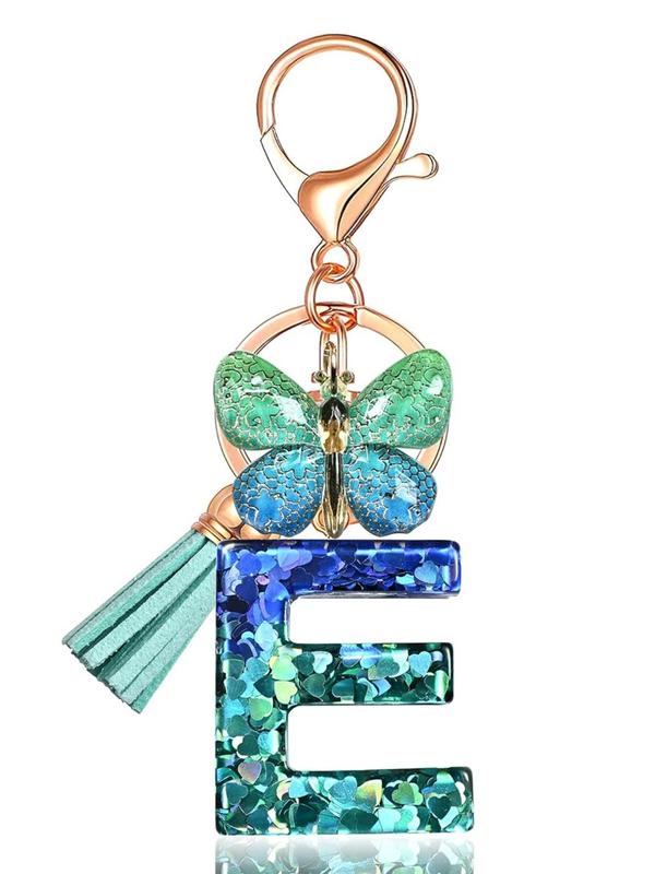 Cute Butterfly & Letter Design Keychain, Fashionable Resin Pendant with Ring, Bag Backpack and Car Hanging Charm, Perfect Daily Use Gift for Women